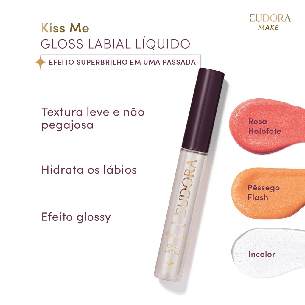 Gloss Labial Pêssego Flash Eudora Make Kiss Me 5,2ml