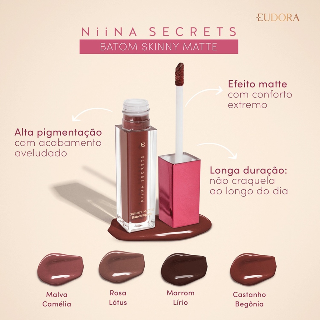 Batom Líquido Skinny Matte Niina Secrets Vermelho Hibisco 5 ml (cópia)