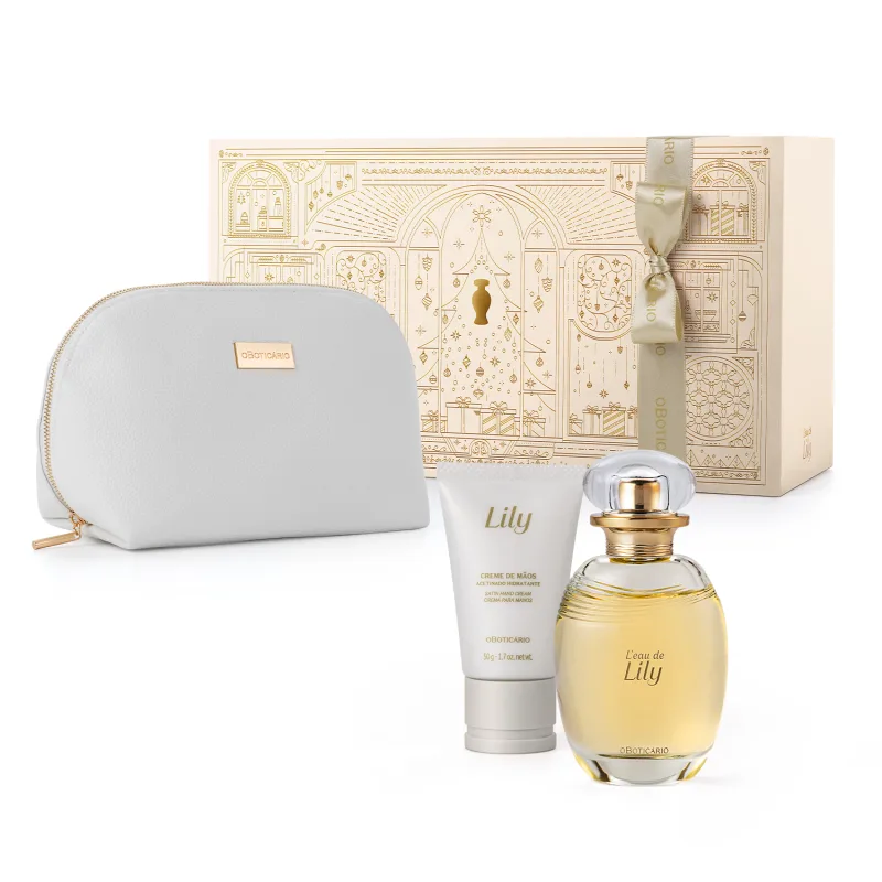 Kit Leau de Lily com Colônia 75ml + Creme de Mãos 50g + Nécessaire Meia Lua Branca