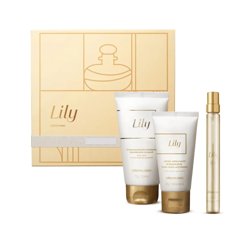 Kit Lily com Eau de Parfum 10ml + Hidratante 75g + Hidratante para Mãos 30g