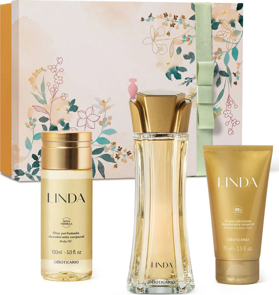 Kit Linda com Colônia 100ml + Hidratante Corporal 75ml + Óleo Corporal 150ml