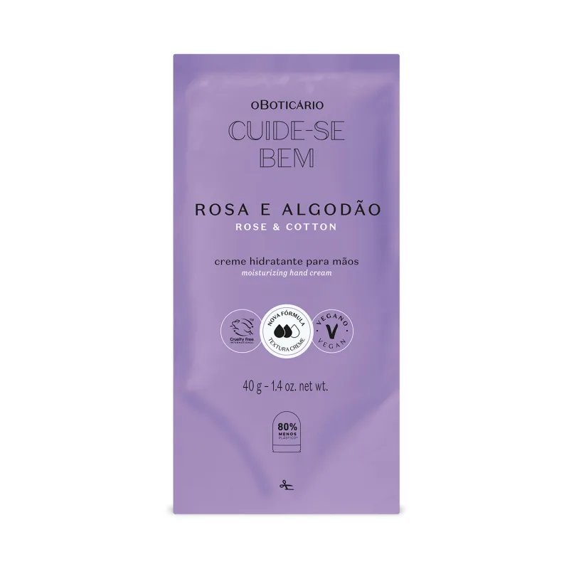 Refil Creme para Mãos Cuide-se Bem Rosa e Algodão 40g