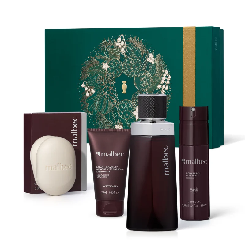 Kit Malbec Colônia 100ml + Body Spray 100ml + Hidratante Corporal 75ml + Sabonete em barra 2 un. de 80g cada