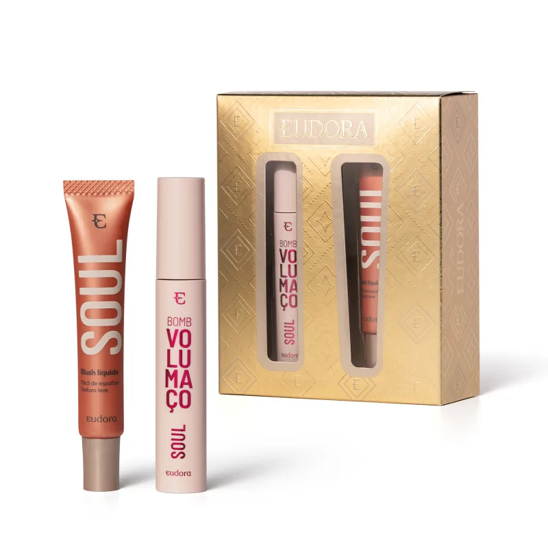 Kit Make Soul Máscara para Cílios Bomb Volumaço 10ml + Blush Líquido Pêssego Saudável 15ml