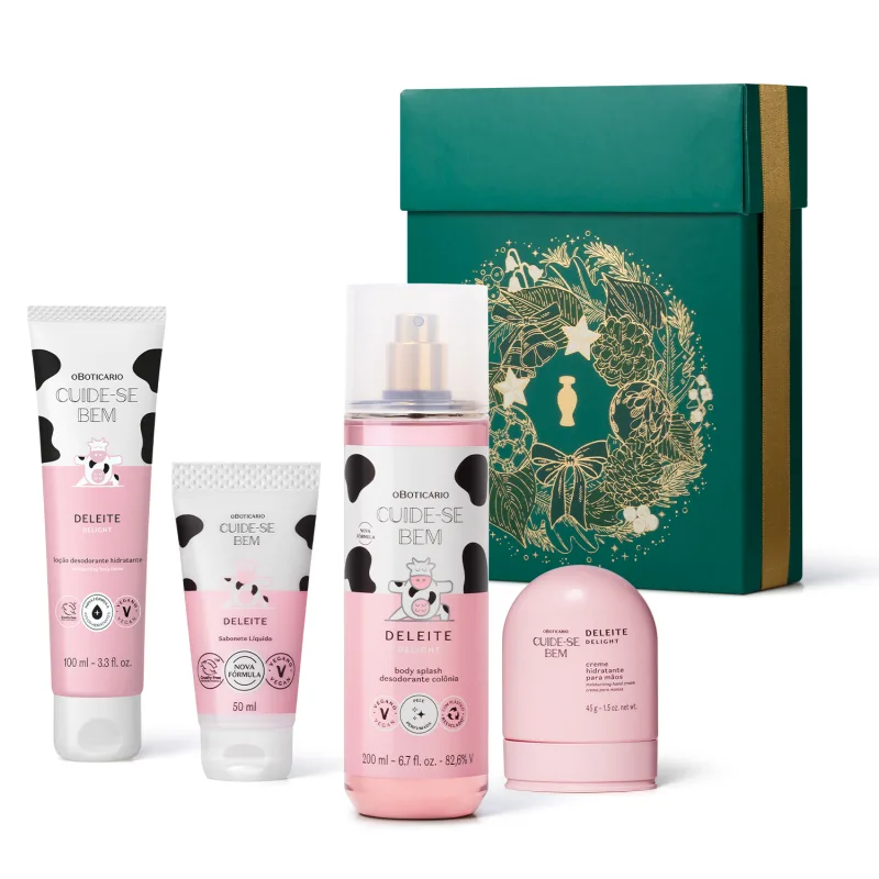 Kit Cuide-se Bem Deleite Body Splash 200ml + Sabonete Líquido 50ml + Hidratante Corporal 100ml + Creme de Mãos 45g