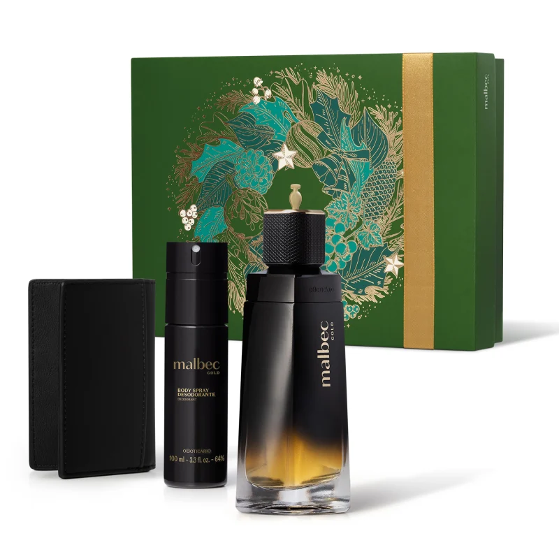 Kit Malbec Gold Colônia 100ml + Body Spray 100ml + Carteira 